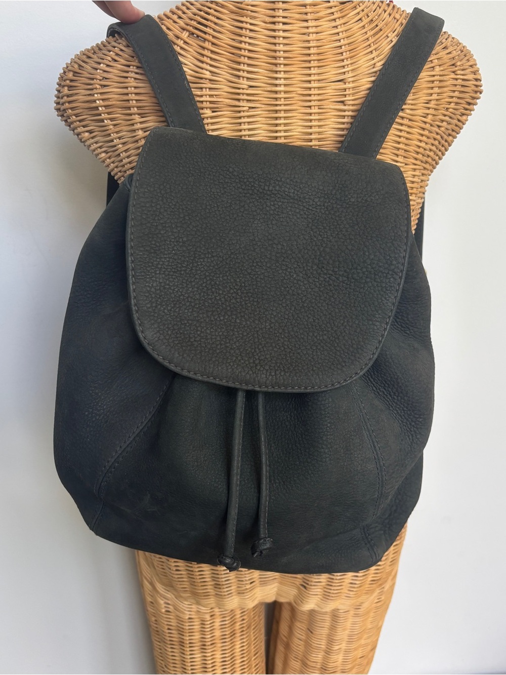 Vintage 90s Coach Dark Green Suede Nubuck leather Drawstring backpack 4938 Italy